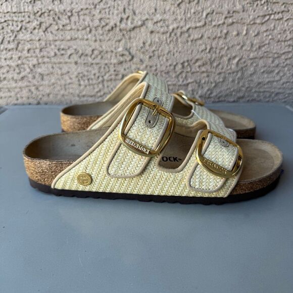 Birkenstock Arizona Big Buckle Raffia Sandal Women’s 40EU or 9US Natural Texture - Picture 3 of 12
